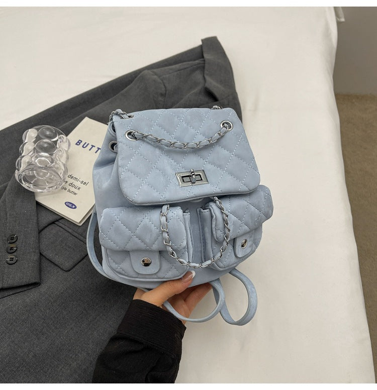 Women's Fashion Diamond Embroidery Chain Commuter Simple Backpacks