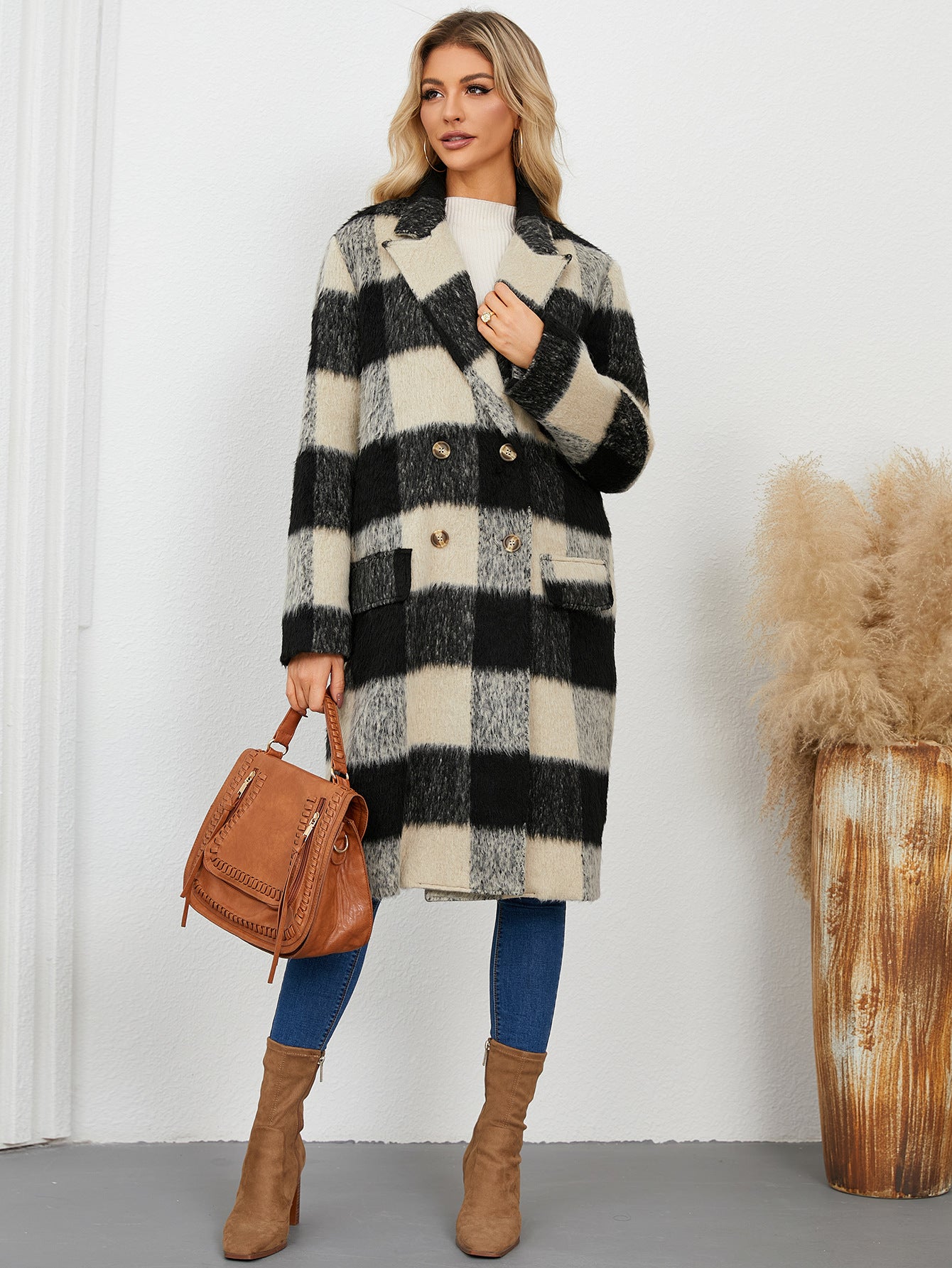 Winter Long Plaid Double-sided Wool Overcoat High-grade Coats