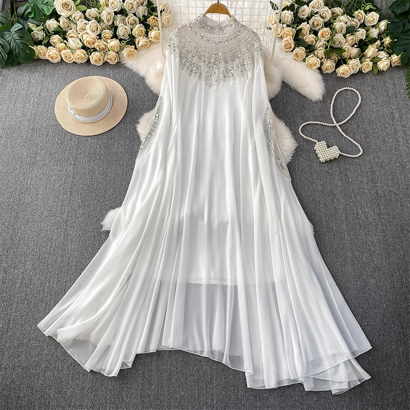 Women's Niche Embroidered Beads Sequined Long-sleeved Dress Summer Dresses