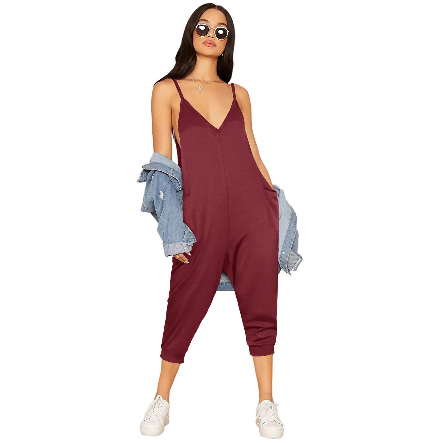 Cool Fashion Solid Color Suspender Long Jumpsuits