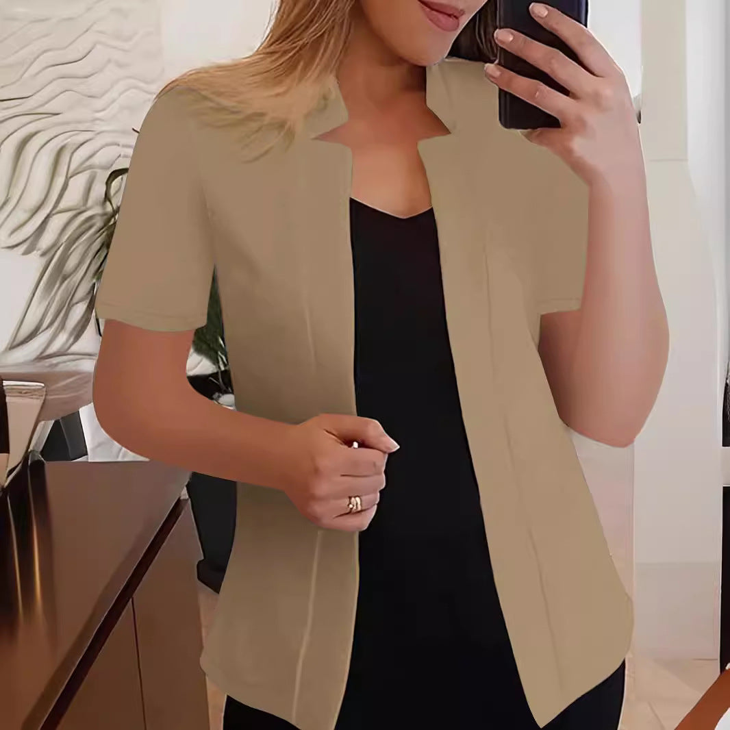 Solid Color Sleeve Stand Collar Outerwear Shorts