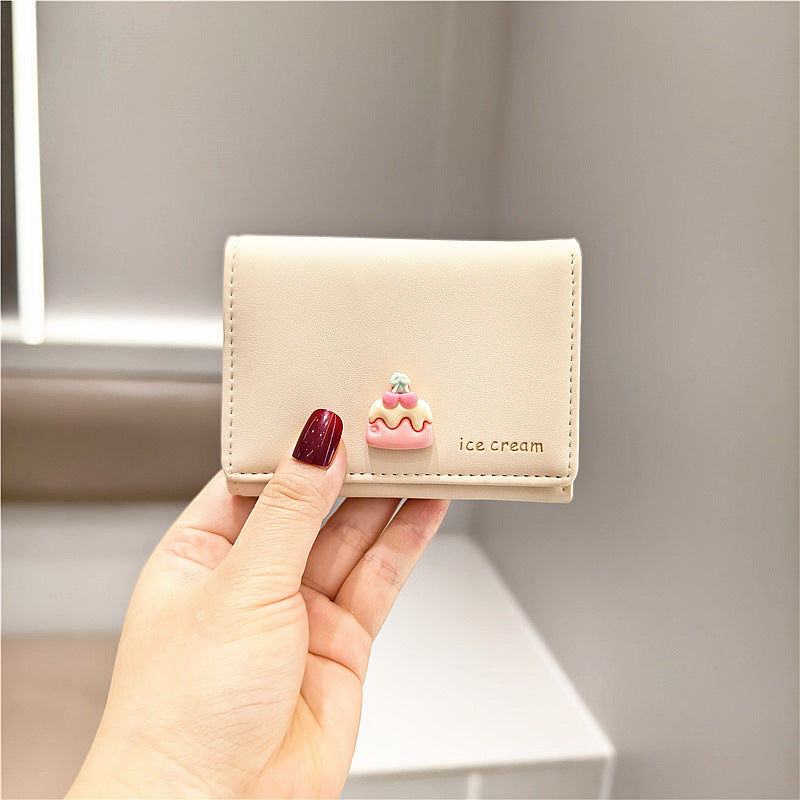 Style Cute Trendy Cartoon Ice Cream Cake Three Fold Ladies Wallets