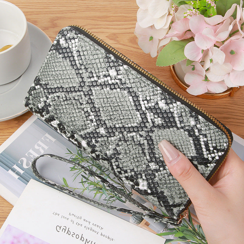 Women's Long Zipper Korean Python Pattern Large Handbags