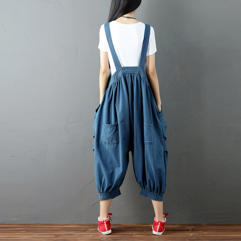 Women's Knitted Denim Overalls Korean Fashion Hanging Crotch Jeans
