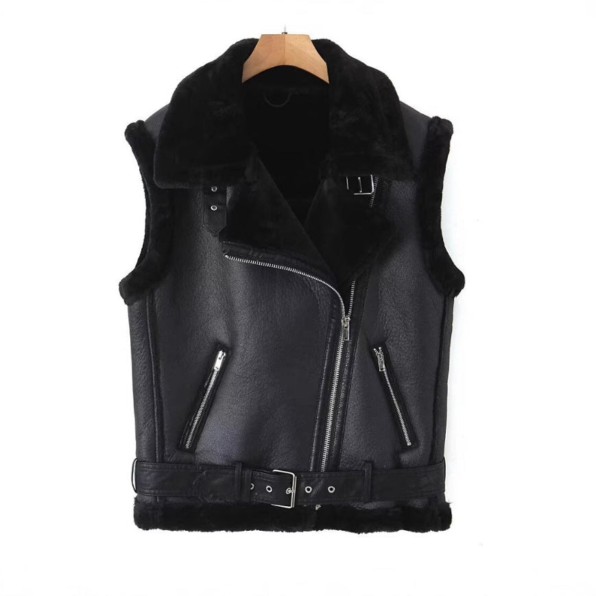 Women's Street Fashion Motorcycle Leisure Loose Lapels Vests