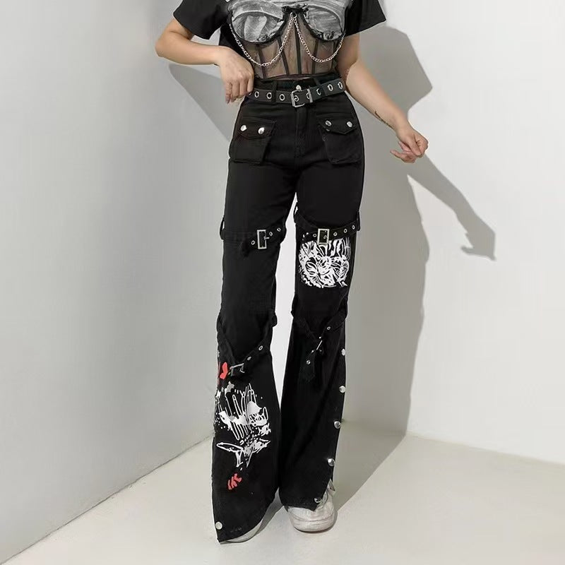 Street Style Dark Metal Zipper Denim Trousers Hot Jeans