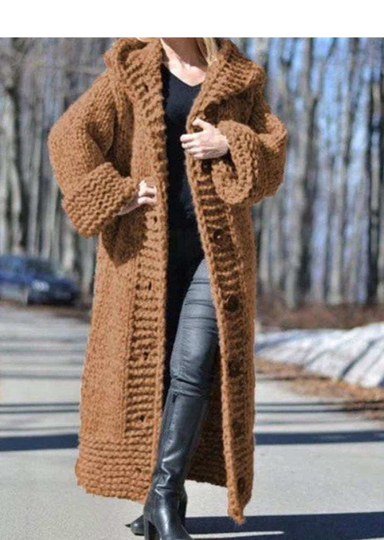 Women's Winter Hooded Single-breasted Solid Color Knitted Sweaters
