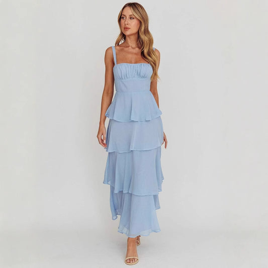 Women's Spaghetti Straps Cake Pleated Fashion Party Dresses