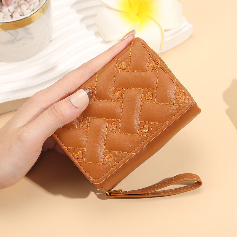 Women's Fashion Embroidery Love Tri Fold Multiple Ladies Wallets