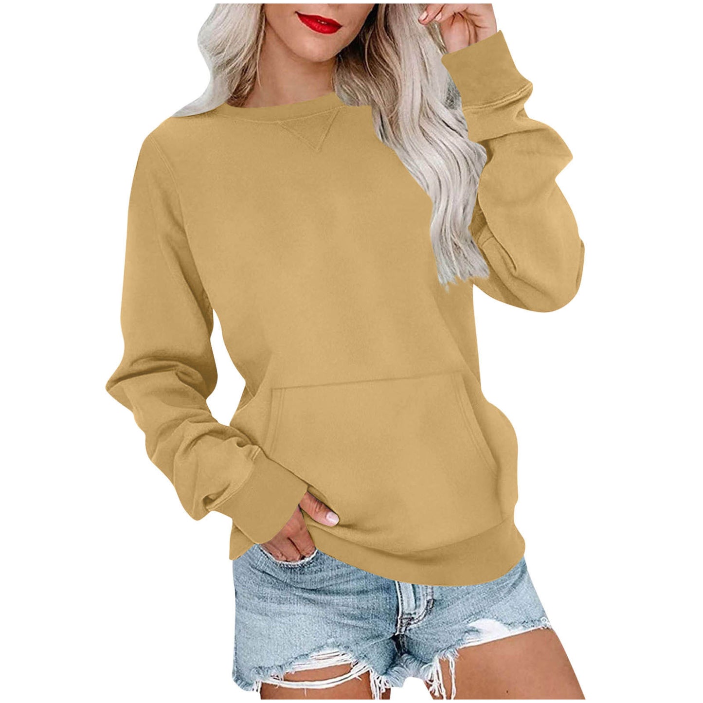 Women's Solid Color Round Neck Loose Long-sleeved Women's Sweater, Sweater