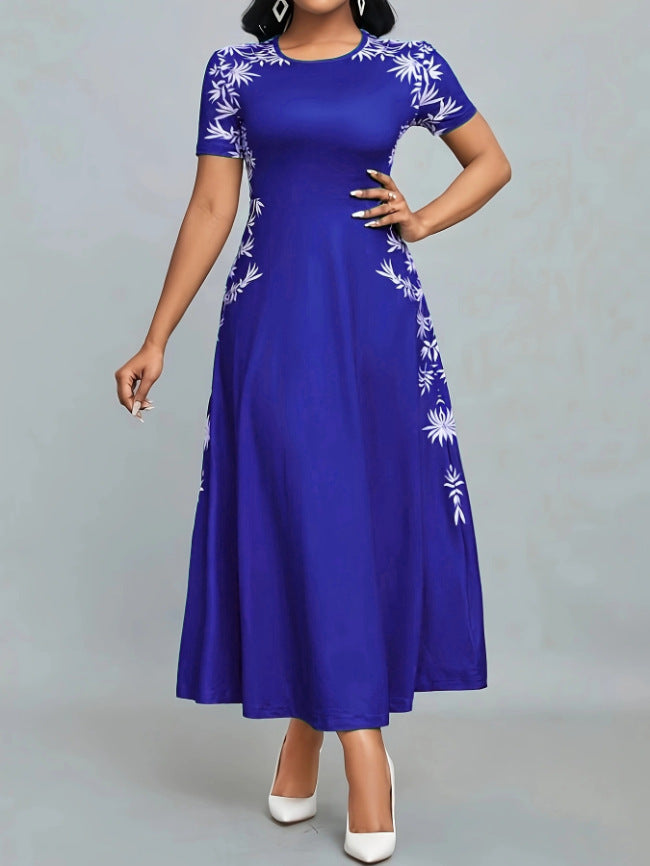 Women's Temperament Crew Neck Printed Fashion High Dress