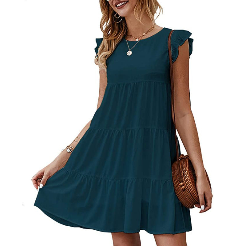 Women's Cake Solid Color Round Neck Sleeveless Dress