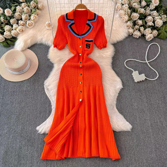Women's French Robe Collar Embroidered Long Dress Dresses