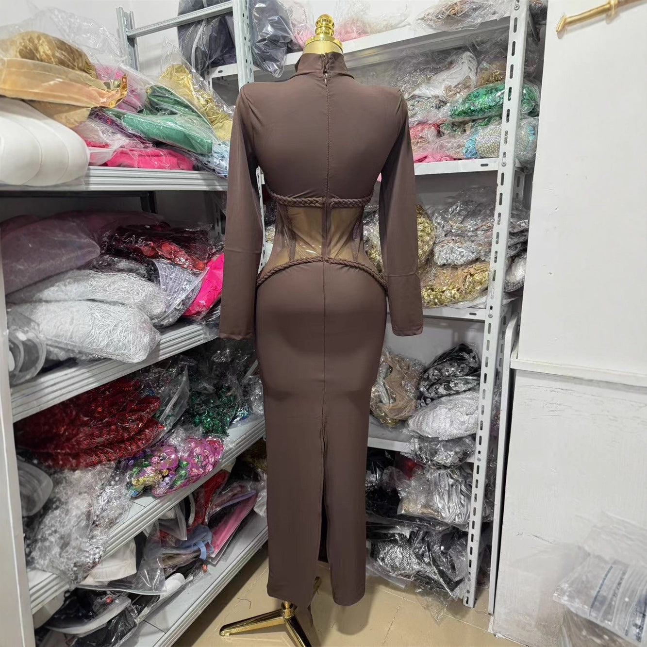 Women's Seaside Vacation Style Half Turtleneck Mesh Tight Dresses