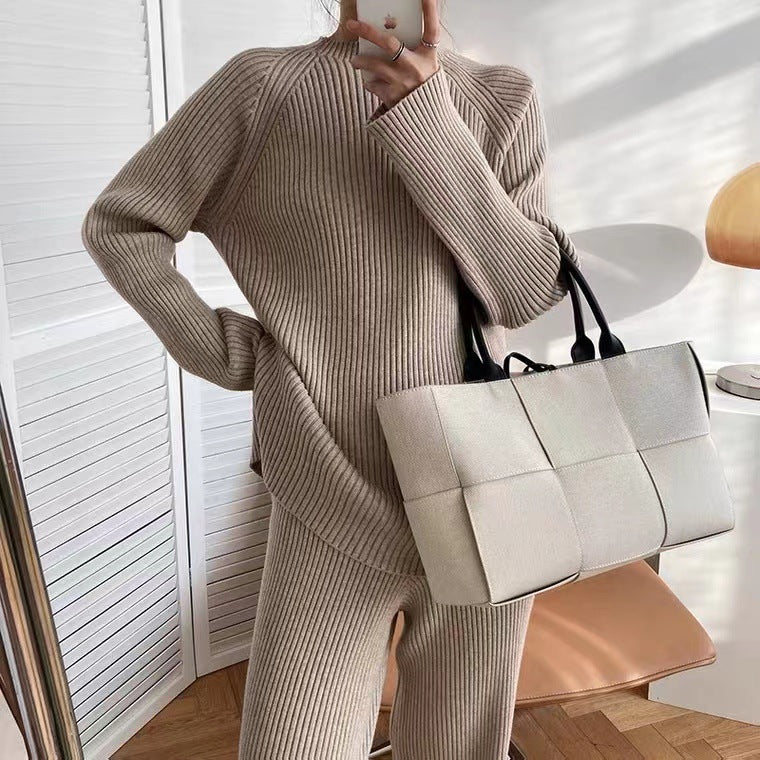 Women's Temperament Split Knitted Wide Leg Two-piece Suits
