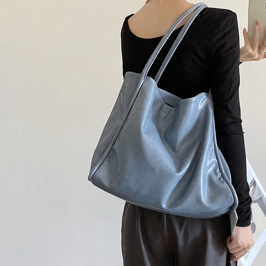 Women's Portable Glossy Large Capacity Class College Shoulder Bags