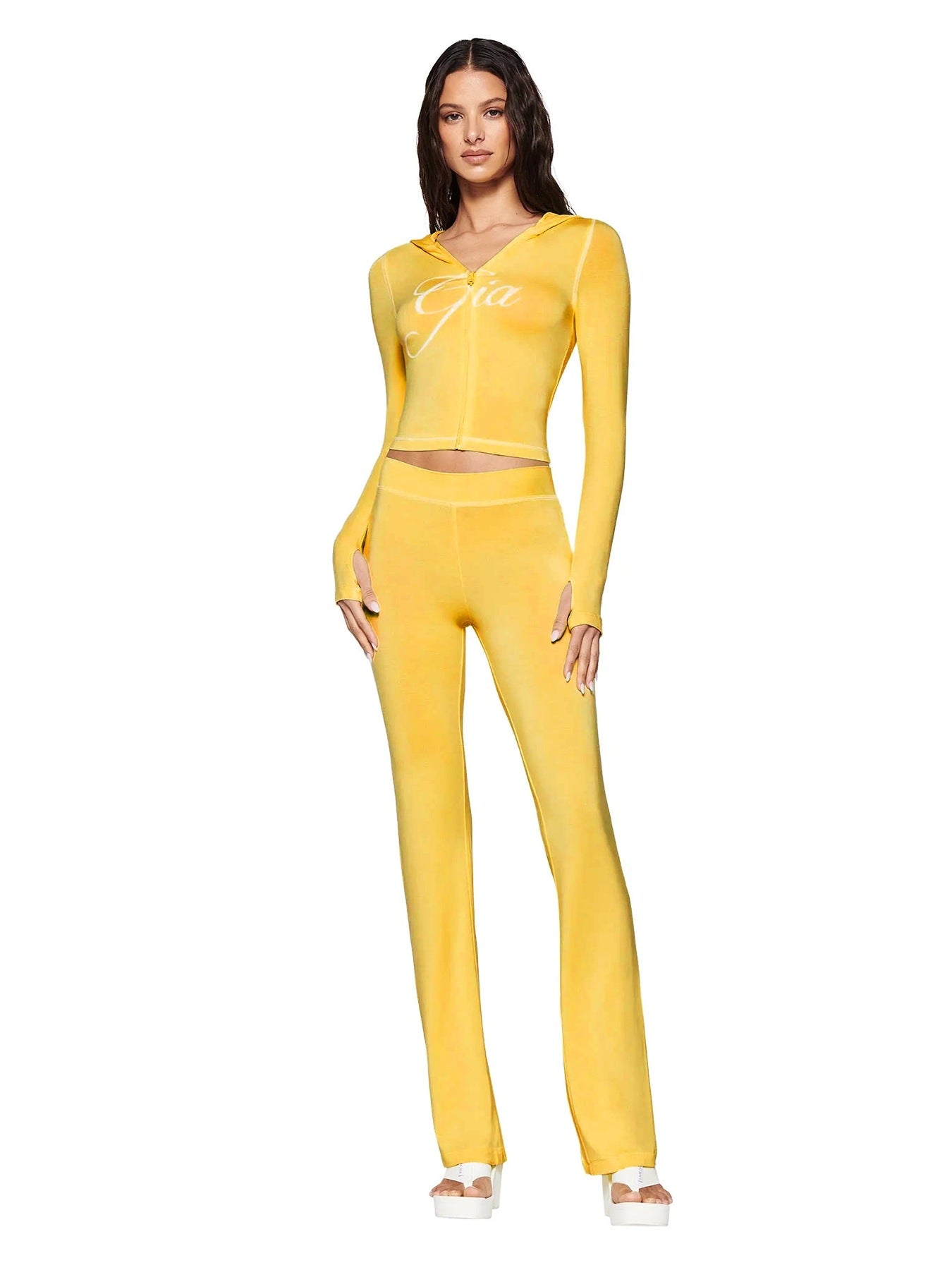Women's Hooded Long Sleeve Thumb Hole Slightly Flared Two-piece Suits