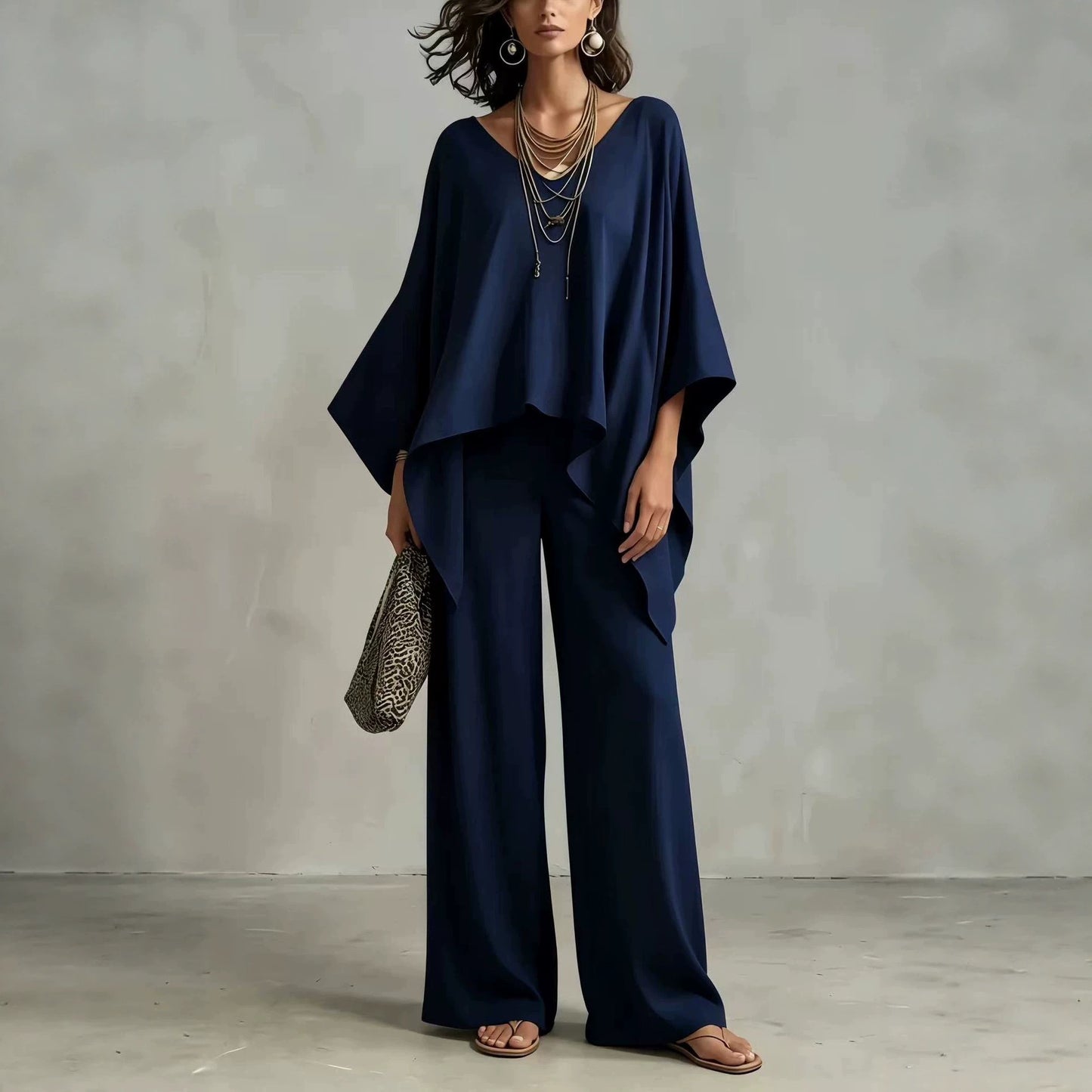 Women's Summer Loose Round Neck Irregular Solid Suits