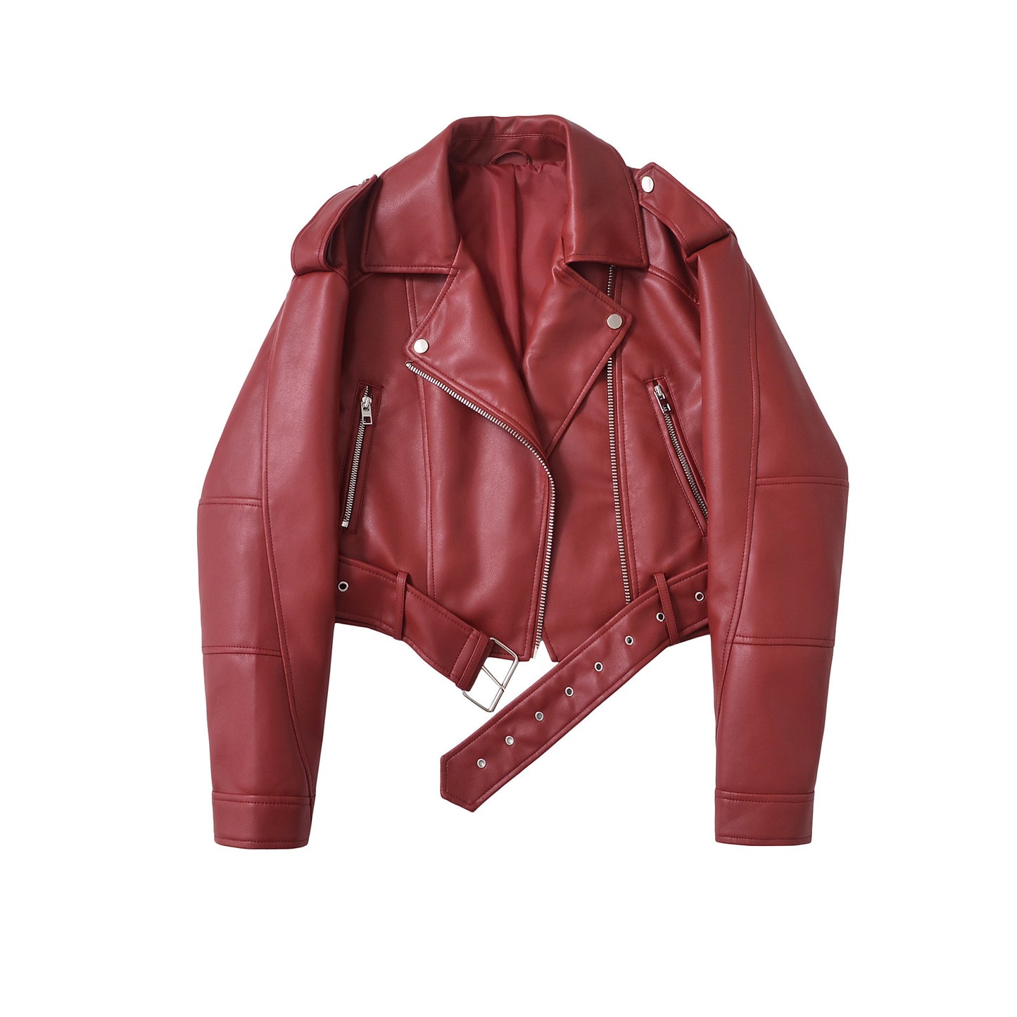 Women's Two-color Leather Distressed Lapel Baggy For Coats