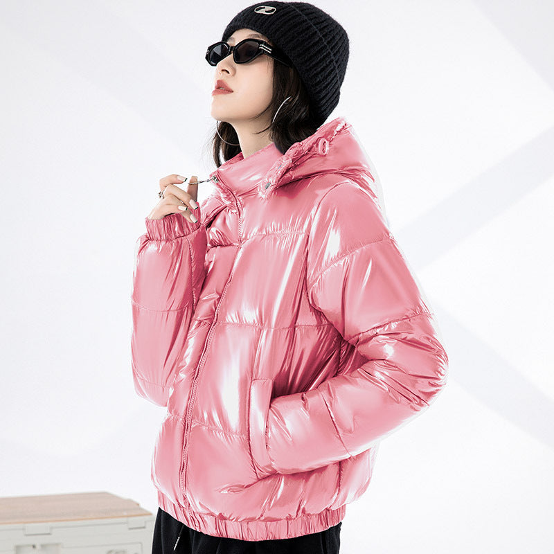 Women's Glossy Hooded Fashion Winter Korean Style Coats