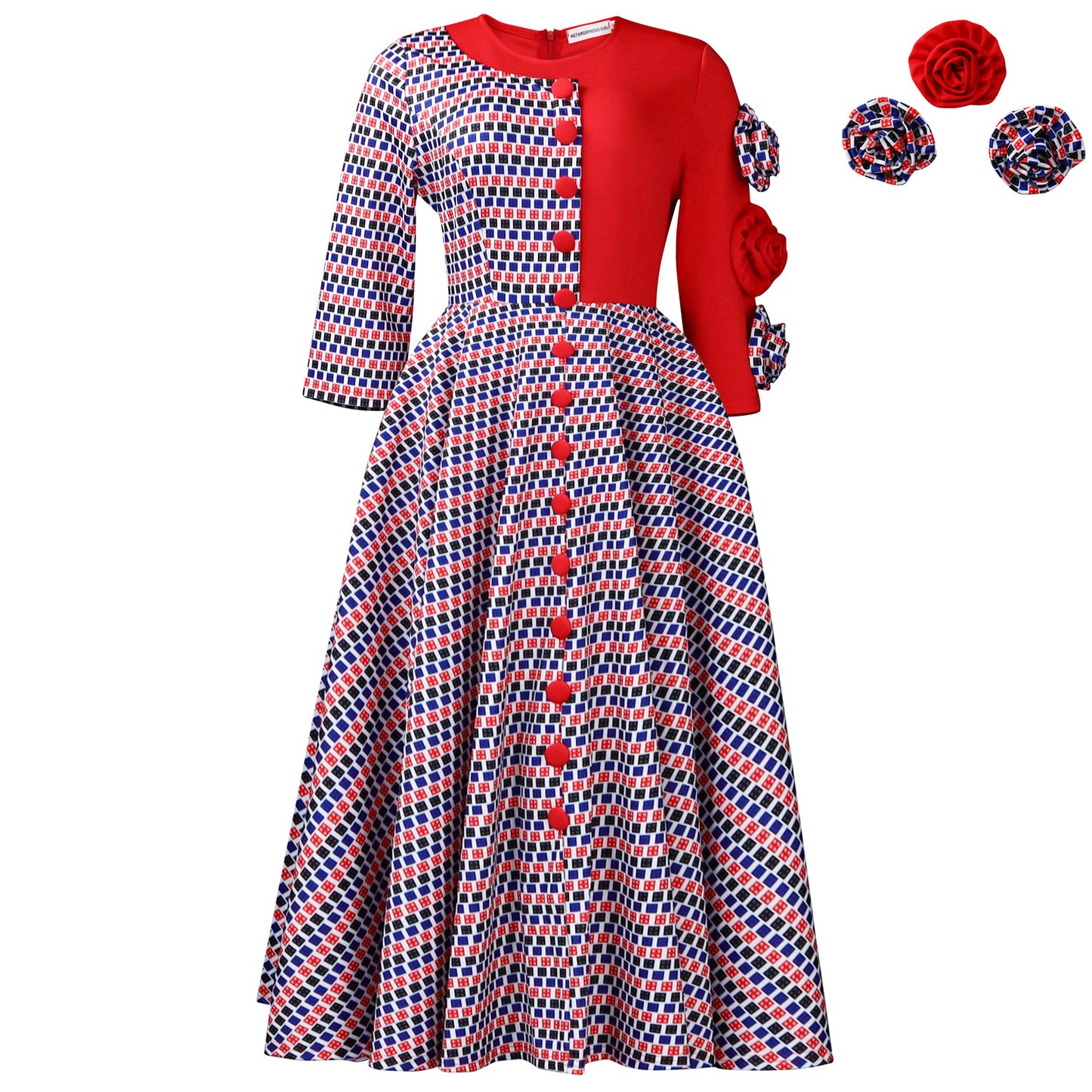 Women's Fashion Elegant Round Neck Sleeves Printed Dresses