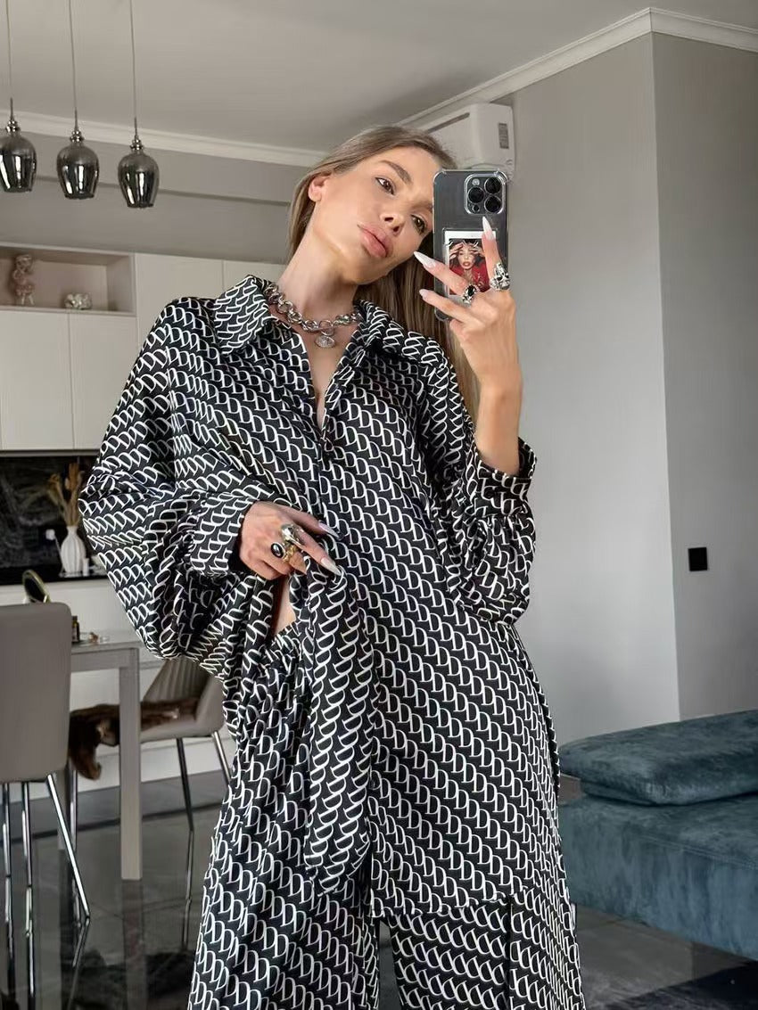 Women's Printed Loose Comfortable Long Sleeve Trousers Summer Suits