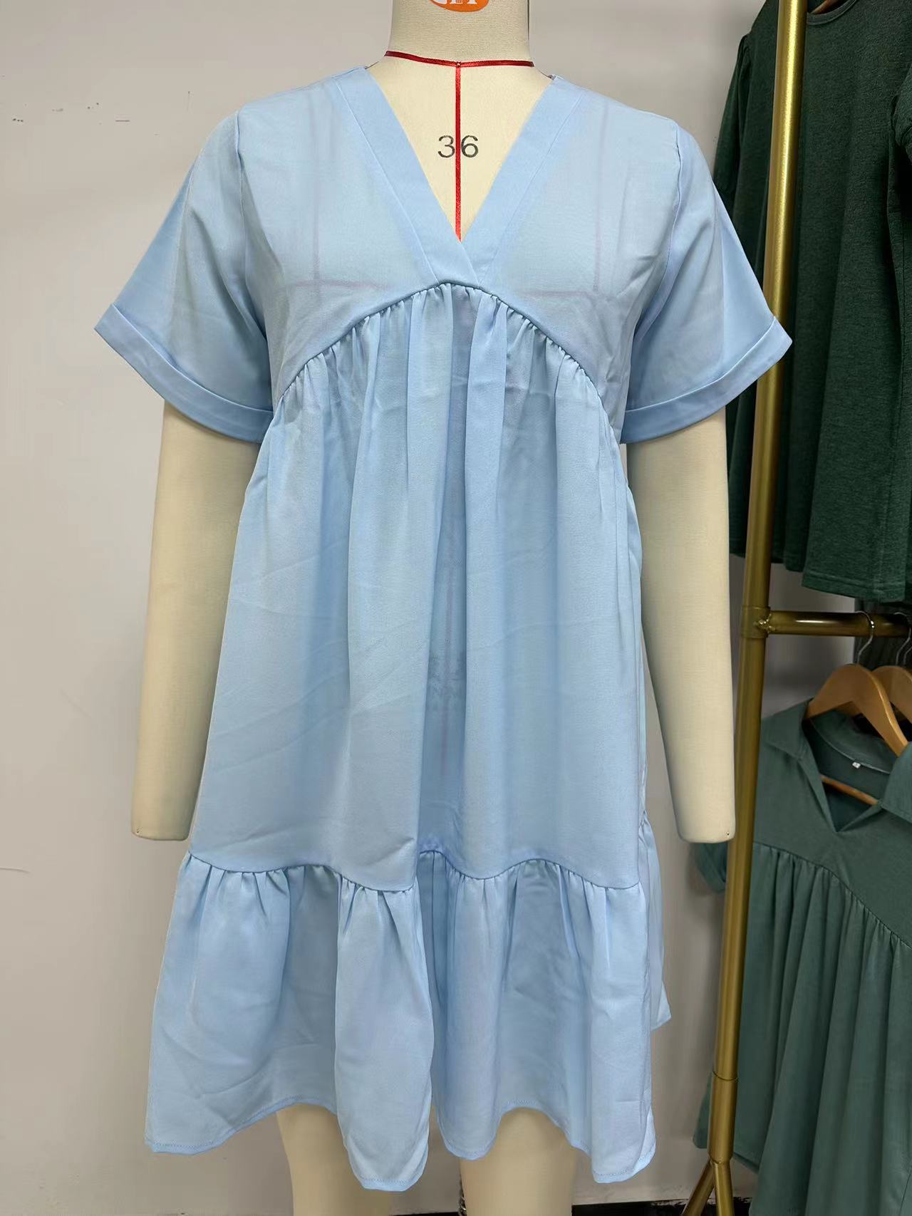 Casual Women's Solid Color Loose Pleated Dress