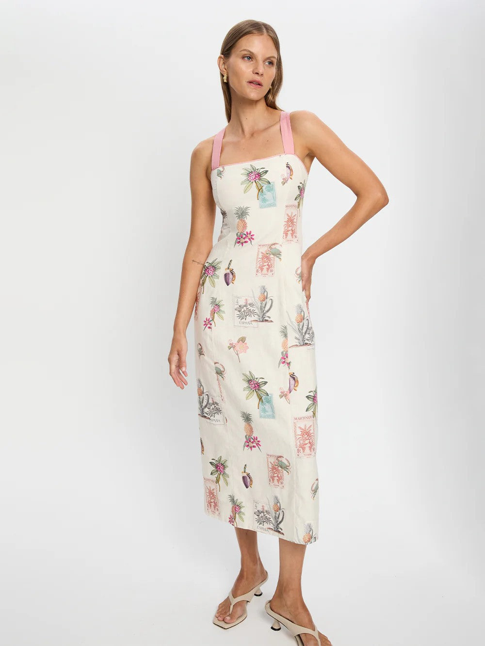 Elegant Linen Strap Backless Lace Up Dress