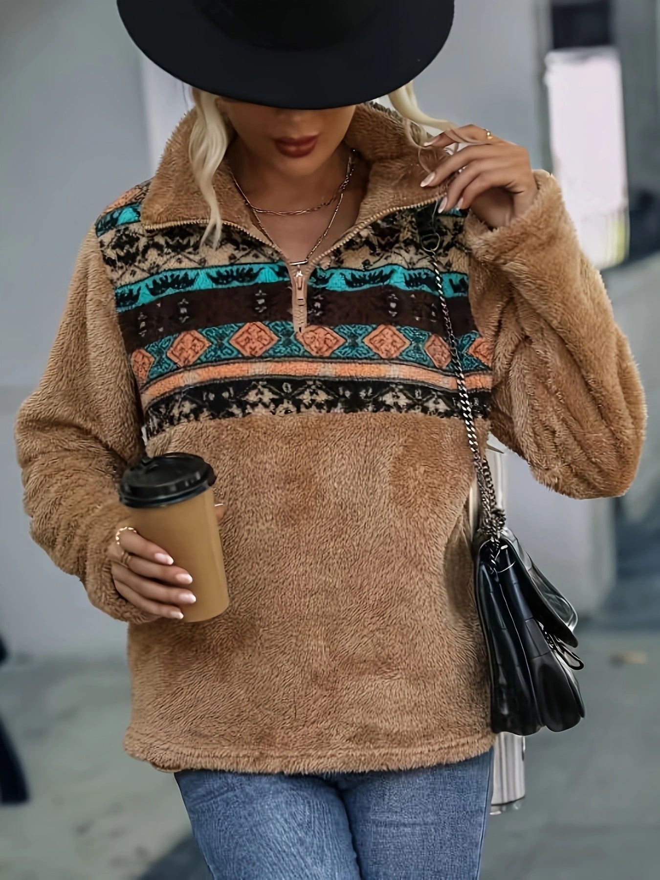 Trendy Women's Fashion Pullover Zipper Plush Tops