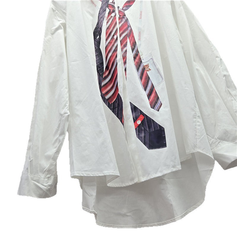 Women's Niche Tie Printed Striped Shirt Autumn Blouses