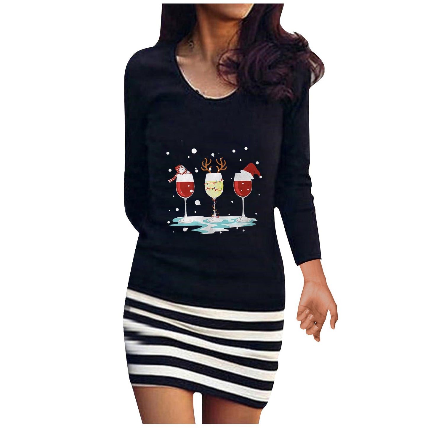 Fashion Round Neck Long Sleeve Three Dress