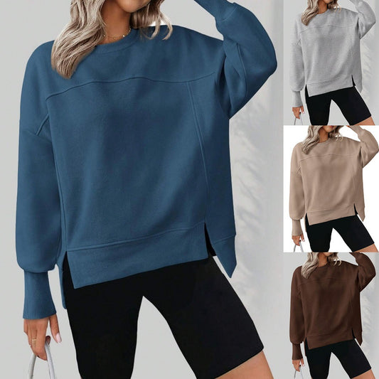 Women's Round Neck Long Sleeve Split Casual Loose Women's Sweater, Sweater
