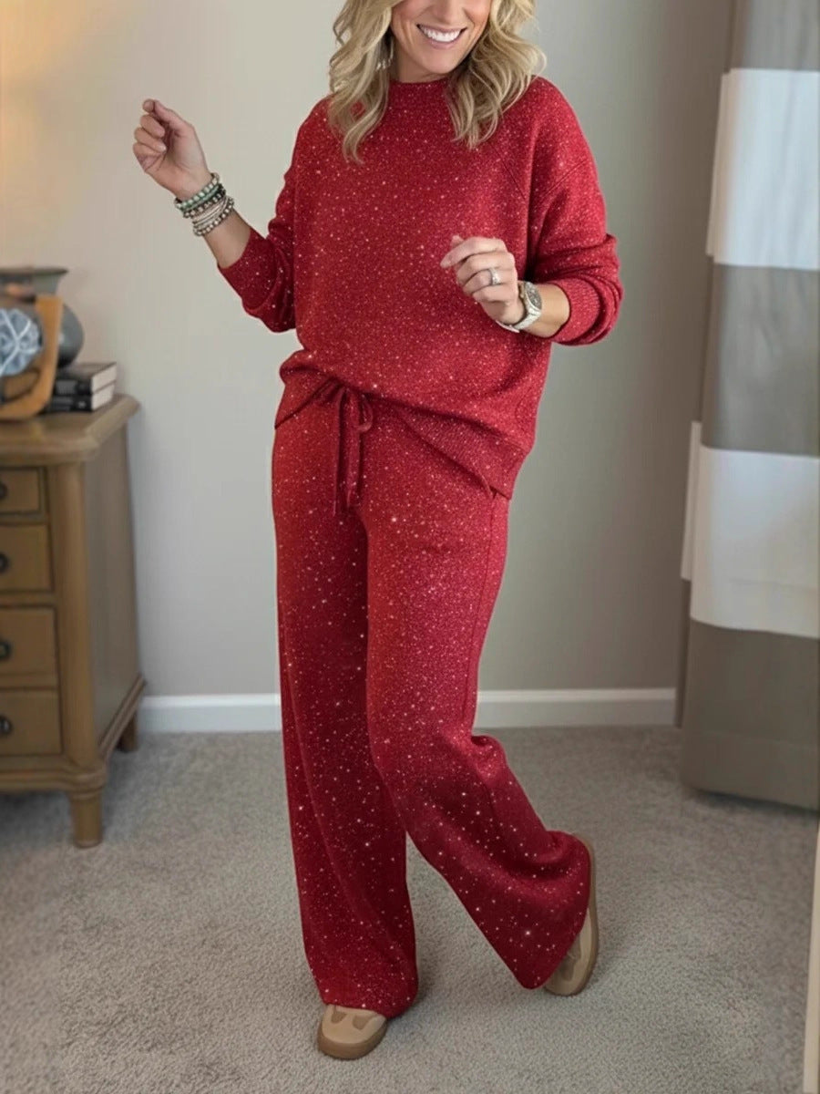 Trendy Christmas Festival Shiny Loose Two-piece Fashion Casual Suit