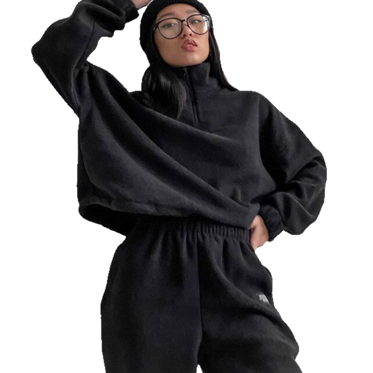 Women's Solid Color Loose Zip Stand Collar Suits