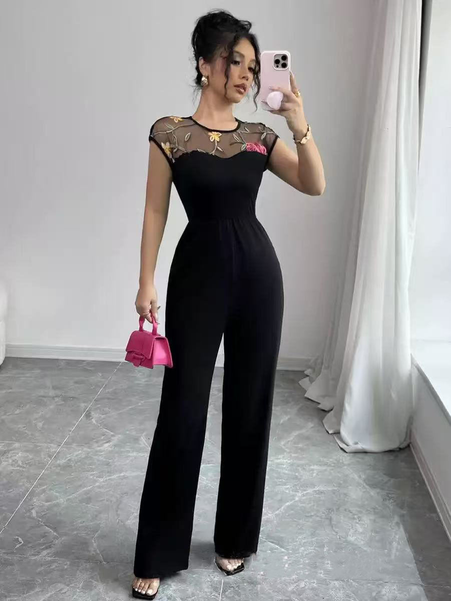 Lady Temperament Elegant Lace Stitching Elastic Waist Women's Jumpsuit/clothing