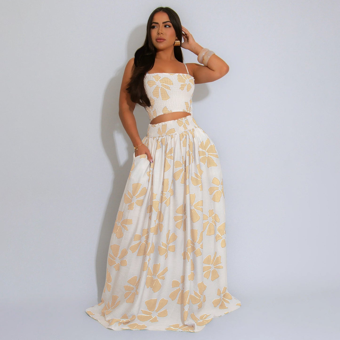 Women's Summer Bohemian Style Sling Smocking Large Suits