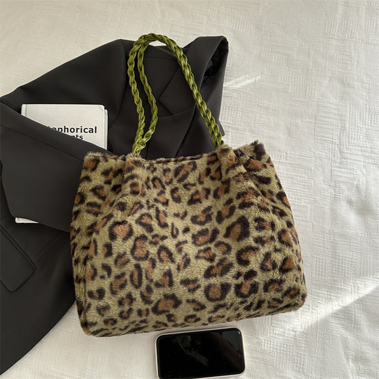 Western Style Leopard Print Plush Trendy Personality Simple Armpit Bags
