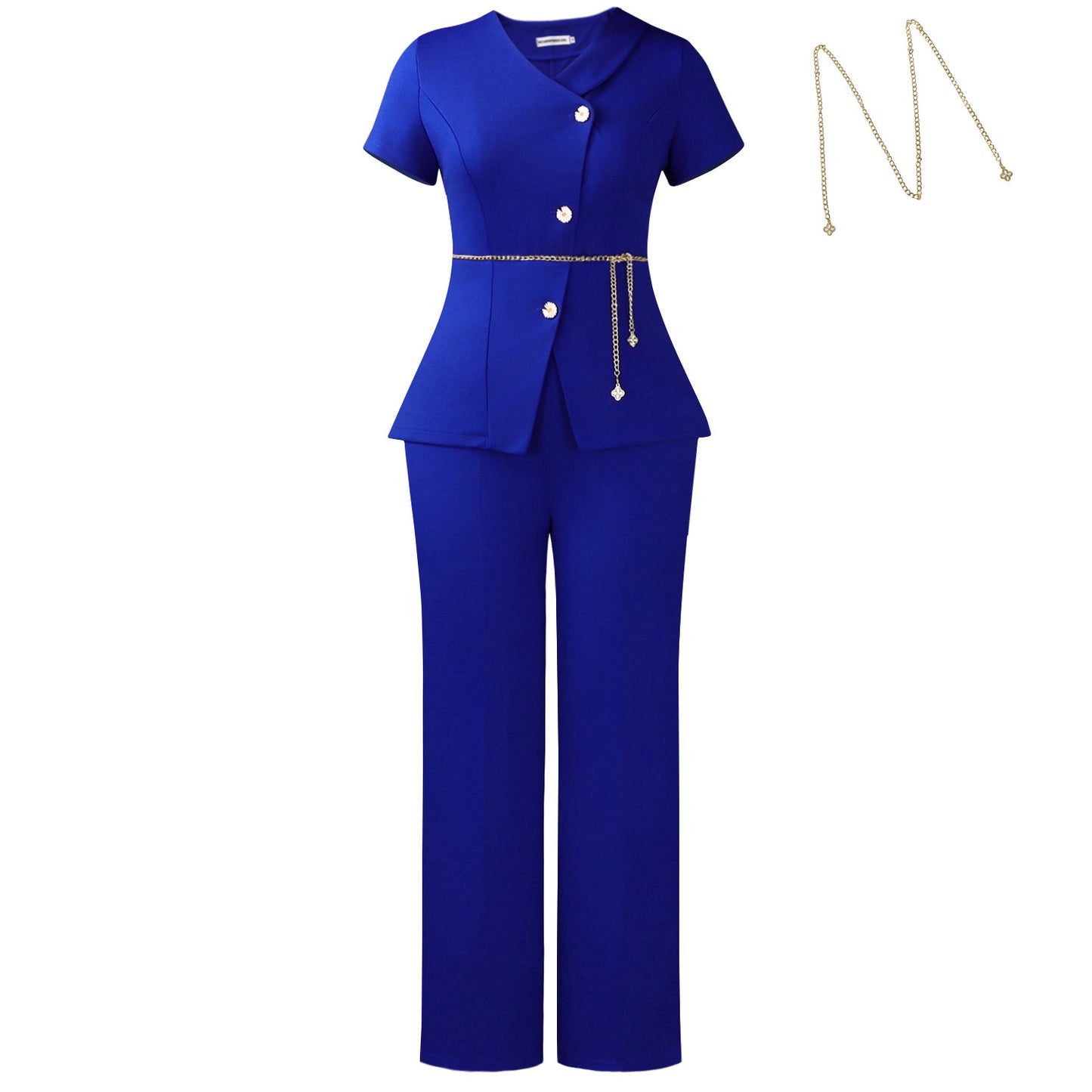 Women's Summer Elegant Button Short-sleeved Two-piece African Fashion Casual Suit