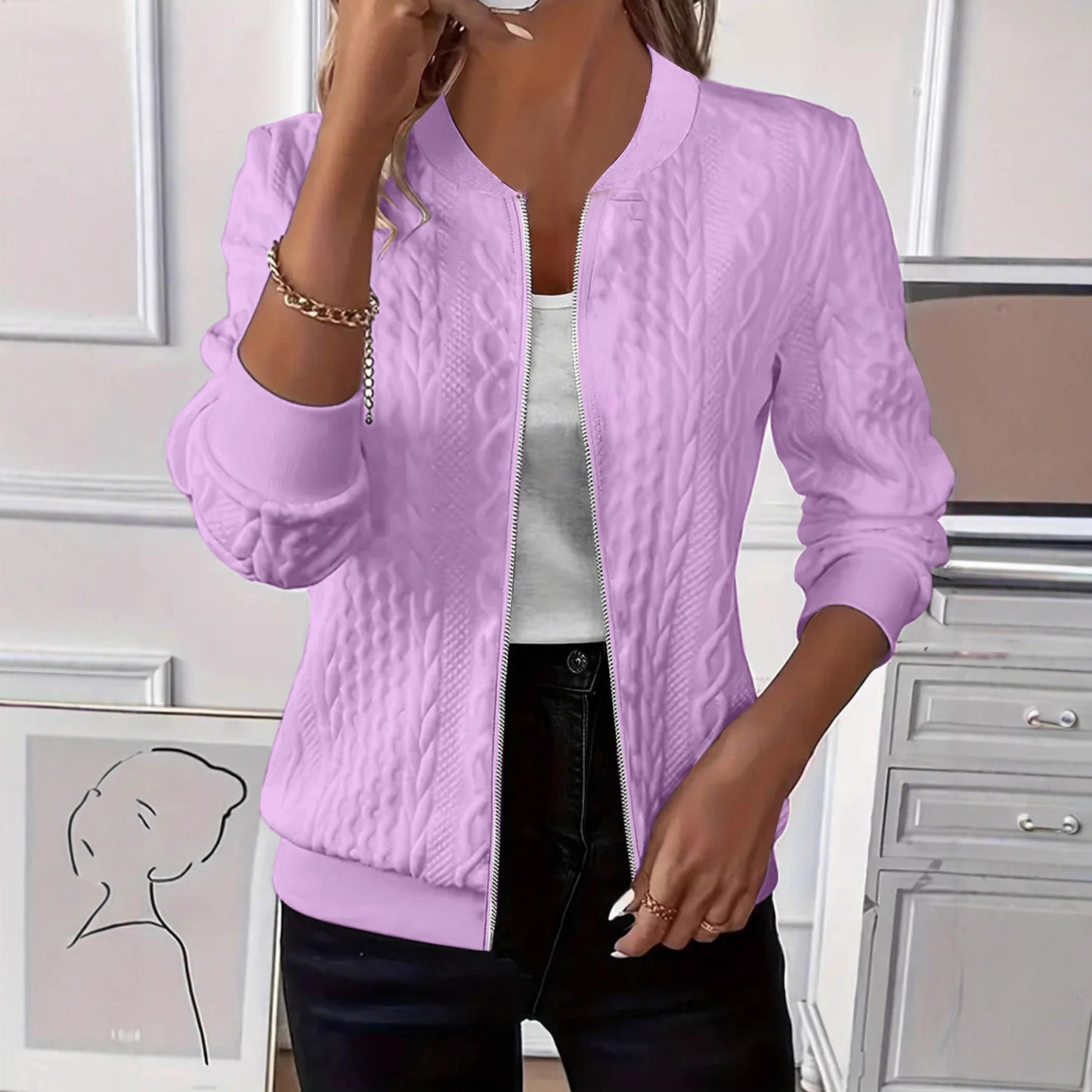 Women's Solid Color Long Sleeve Knitted Zipper Clothing