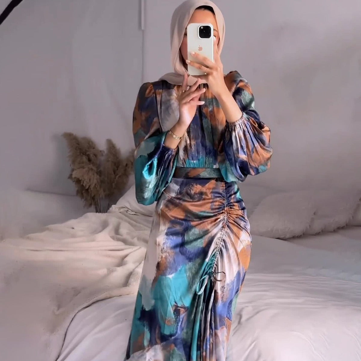 Women's Autumn Pleated Waist Tight Slimming Exotic Long Dresses