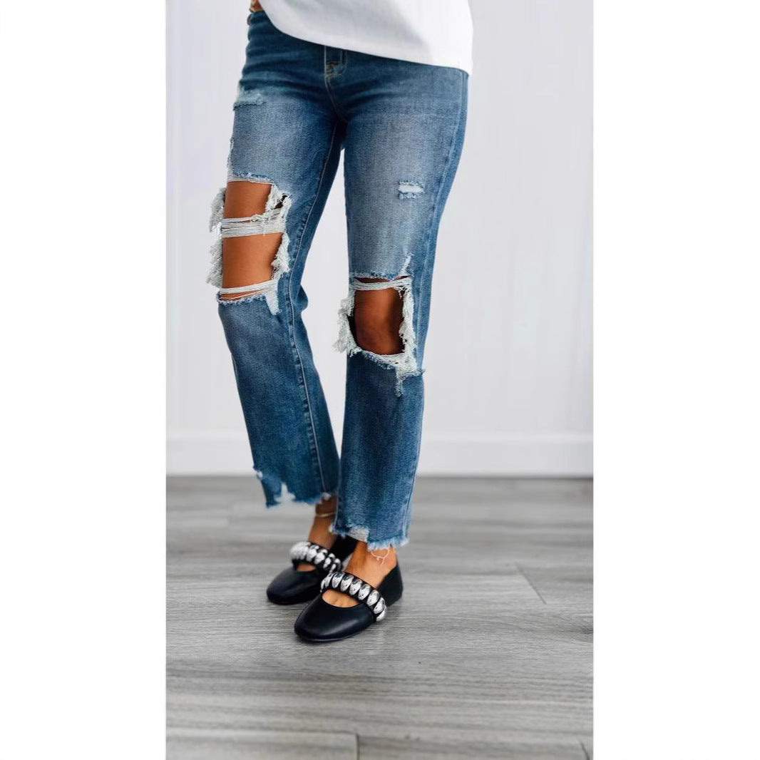 Classy Summer High Waist Washed Ripped Women's Jeans