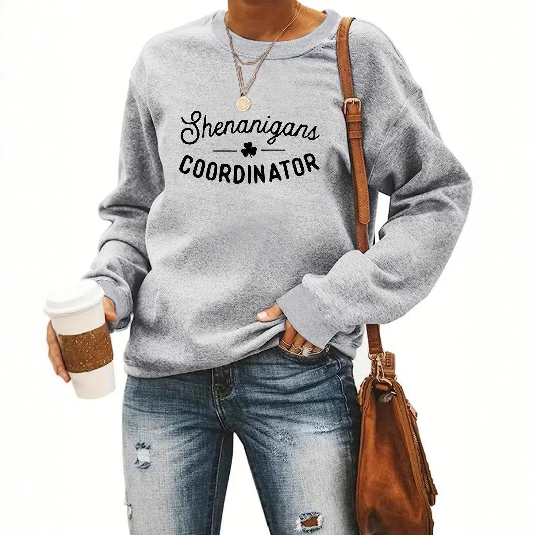Women's Casual Long-sleeved Round Neck St. Day Printed Pullover Women's Sweater, Sweater