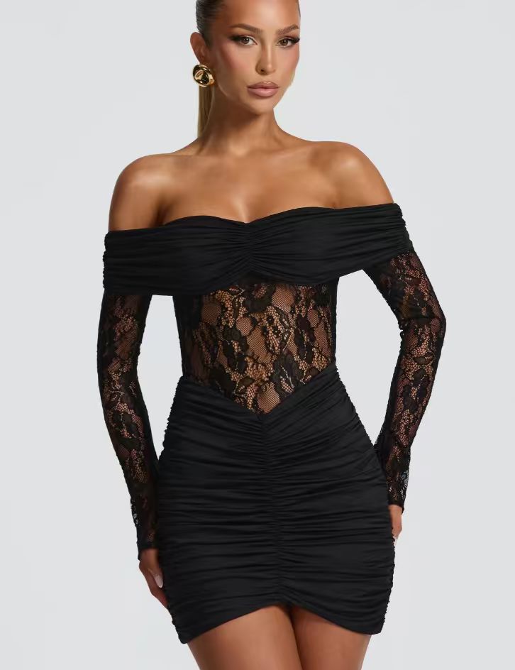 Lace Slim Dress Elegant Style Long Dresses
