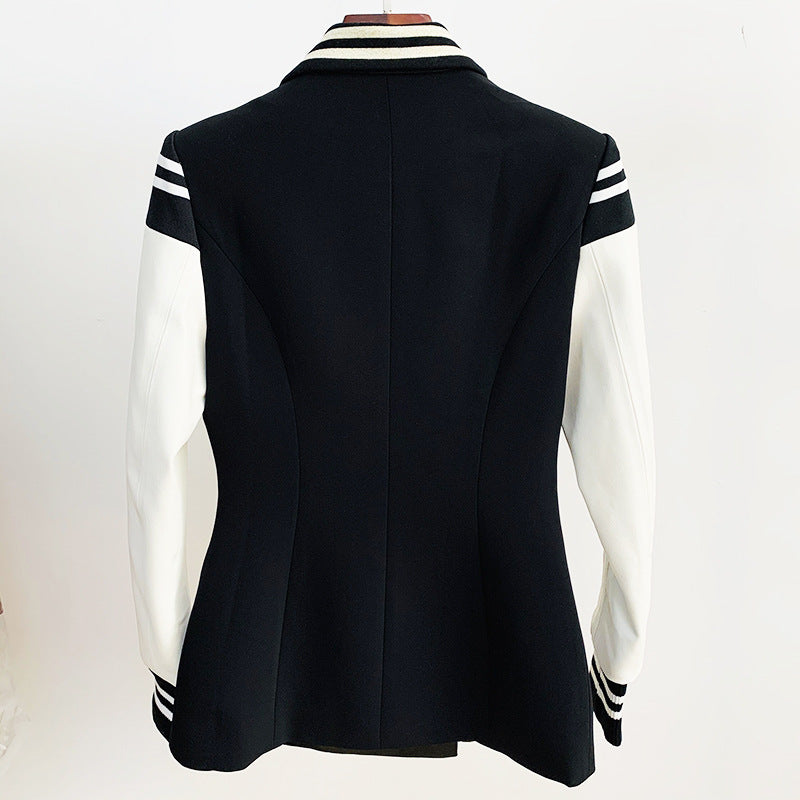 Threaded Cuff Stitching Double Row Metal Lion Buckle Blazers