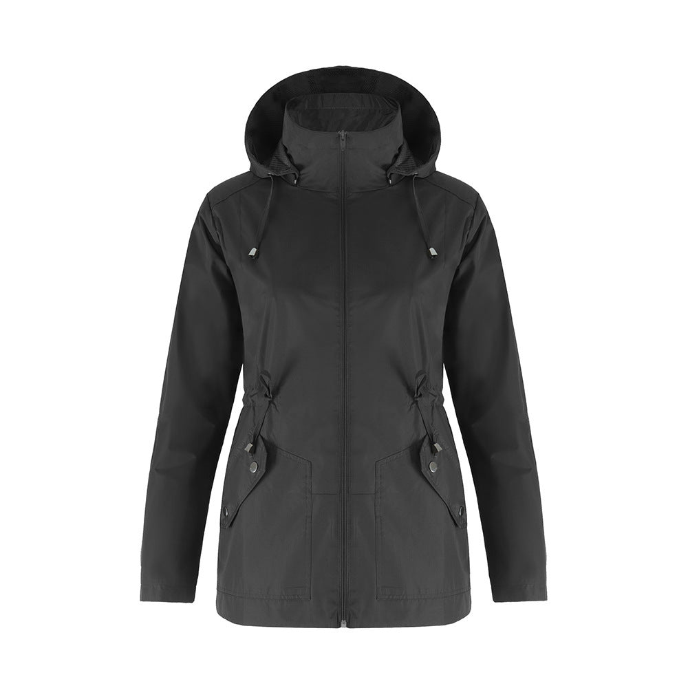 Raincoat Cinched Hoodie Breathable Mesh Outdoor Coats