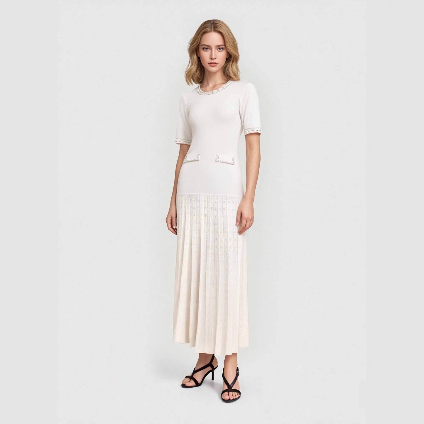 French Style Short-sleeved Elegant Dress Pearl Coats