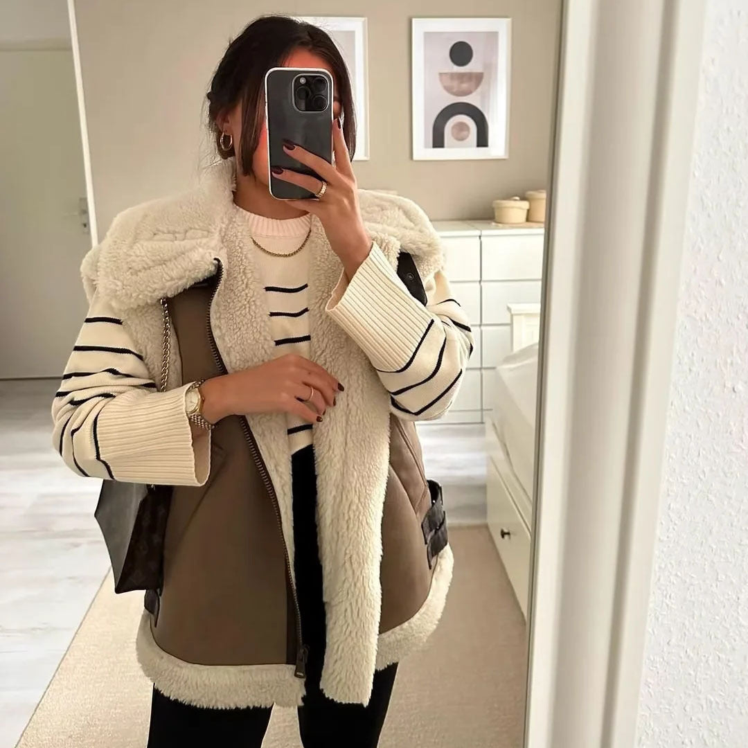 Women's Clothes Fur Integrated Fleece Stitching Sleeveless Vests