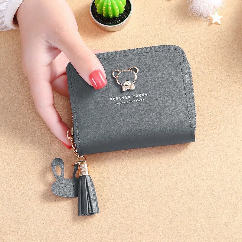Tassel Female Short Cute Bear Zipper Ladies Wallets