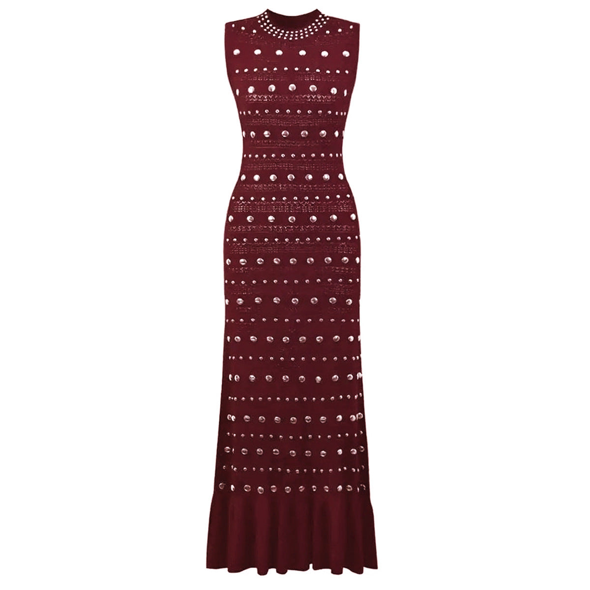 Neck Rivet Knitted Slim Slimming Long Dresses