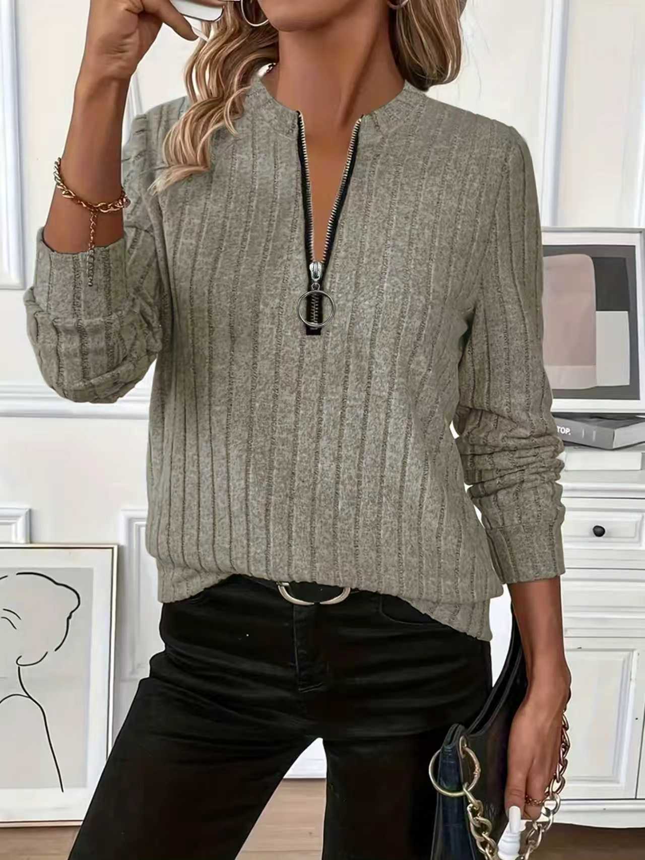 Women's Knitted Sunken Stripe Solid Color Fabric Women's Sweater, Sweater